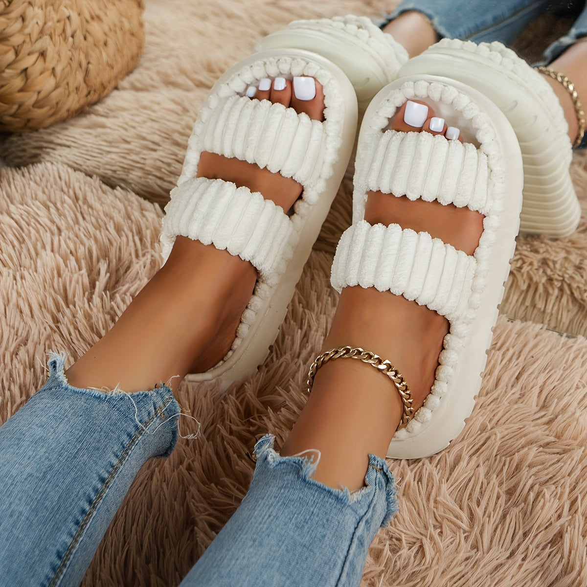 Cozy Chic Plush Platform Slippers
