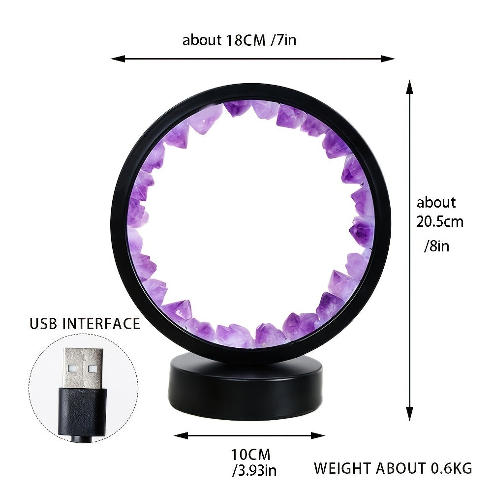 1pc, Rechargeable LED Bedside Lamp with Natural Quartz Amethyst Cluster