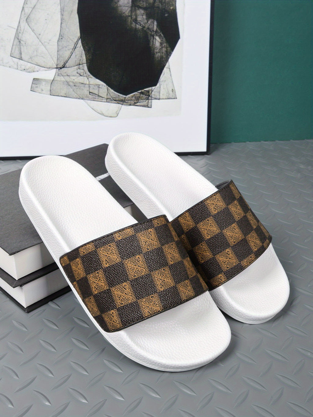Men's Checkered Design Slides