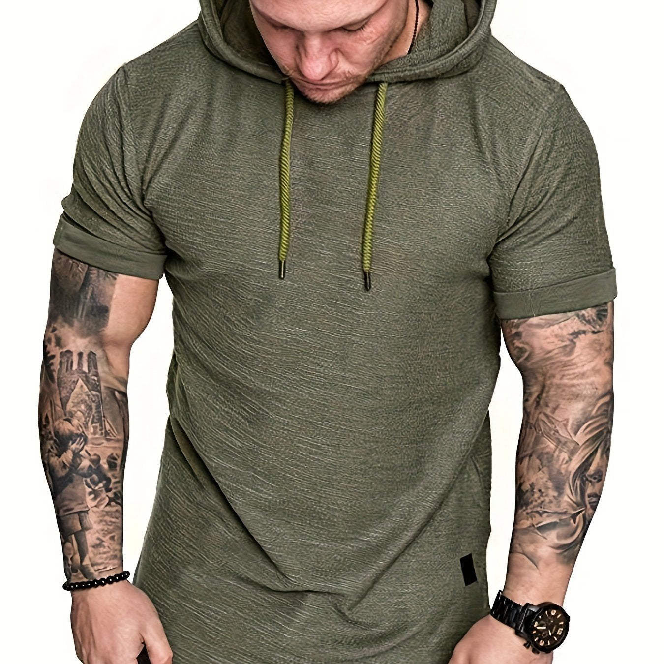 Comfort-Fit Men's Short Sleeve Hoodie - Breathable Knit T-shirt