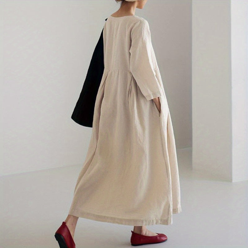 Chic Solid Maxi Dress with Pleated Hem