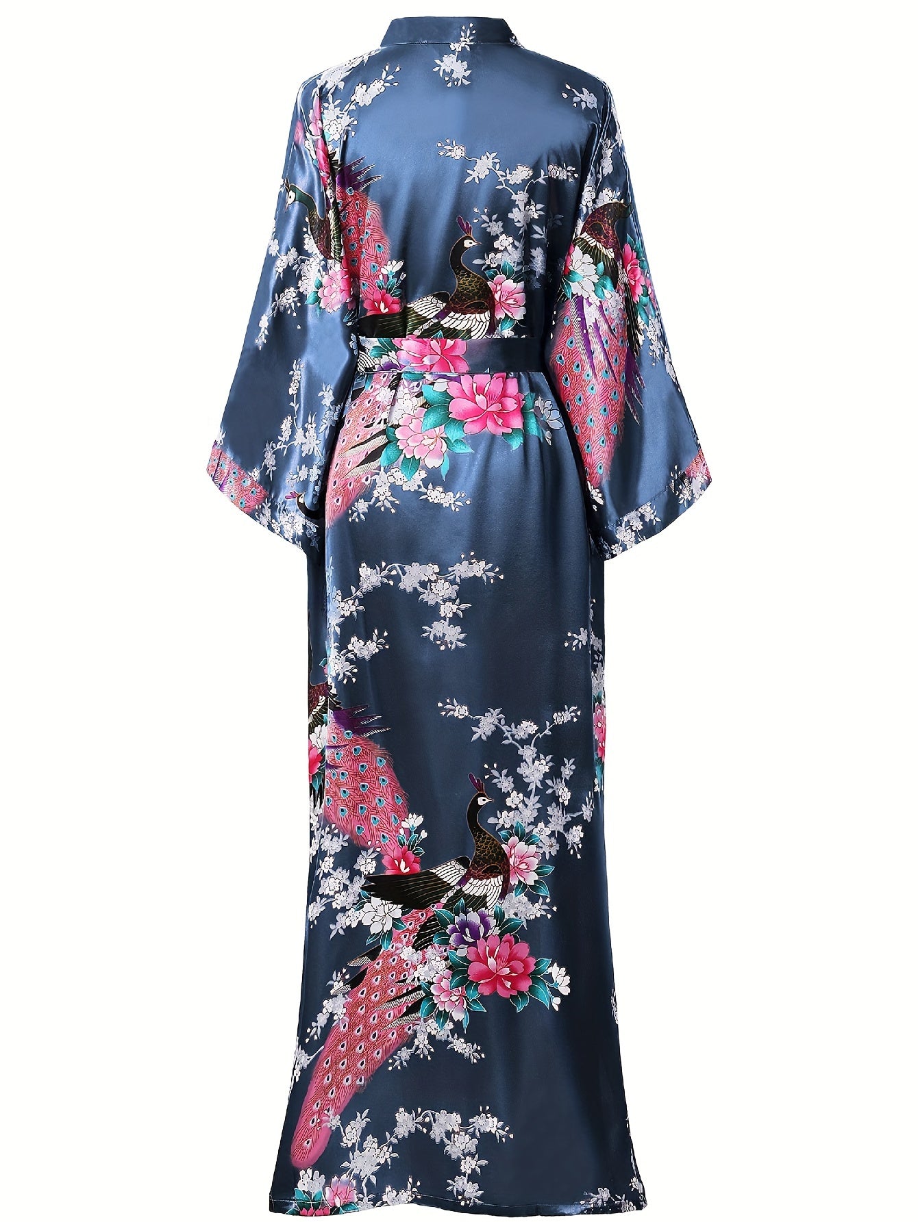 Women's Kimono Robe Long Satin Robes with Peacock/Blossoms Kimono Gown