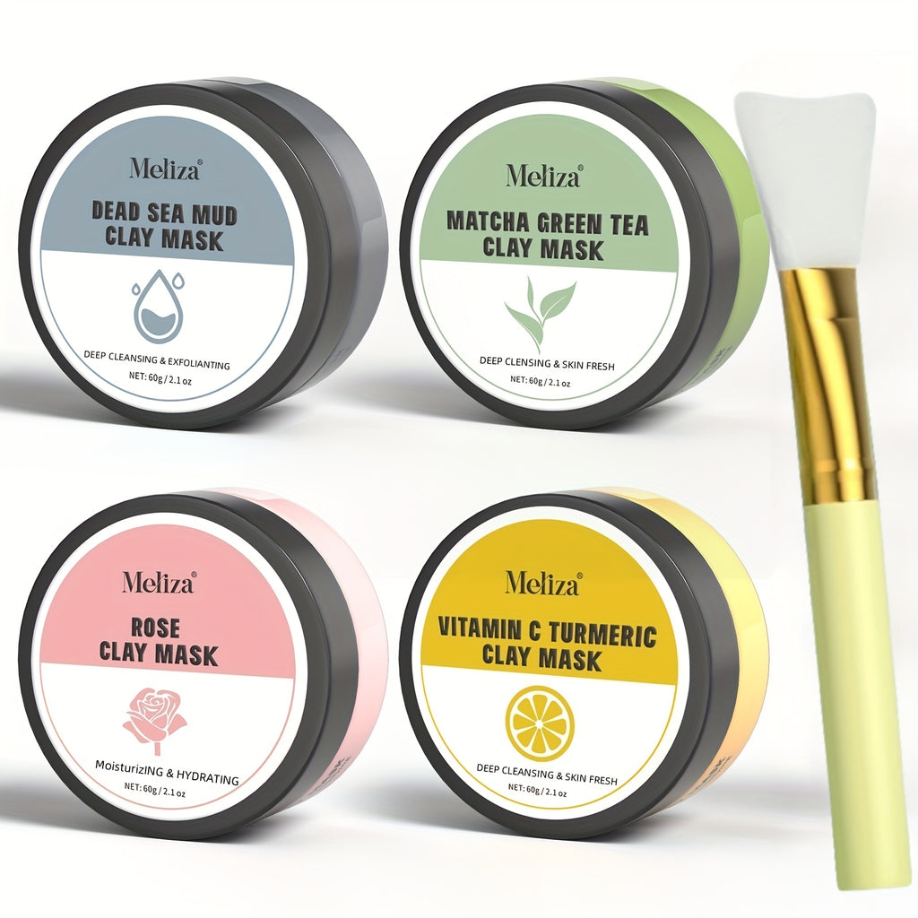 4-Grain Clay Facial Mask Set | Turmeric Vitamin C, Green Tea, Dead Sea Mud, Rose Clay Masks | Deep Cleaning, Moisturizing, Formaldehyde-Free | Ideal for Christmas, Halloween, New Year, Valentine'S Day, Birthdays, Anniversarie