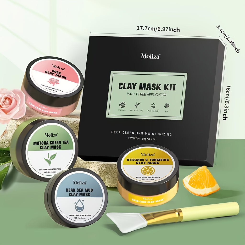 4-Grain Clay Facial Mask Set | Turmeric Vitamin C, Green Tea, Dead Sea Mud, Rose Clay Masks | Deep Cleaning, Moisturizing, Formaldehyde-Free | Ideal for Christmas, Halloween, New Year, Valentine'S Day, Birthdays, Anniversarie