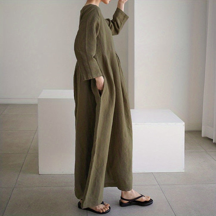 Chic Solid Maxi Dress with Pleated Hem