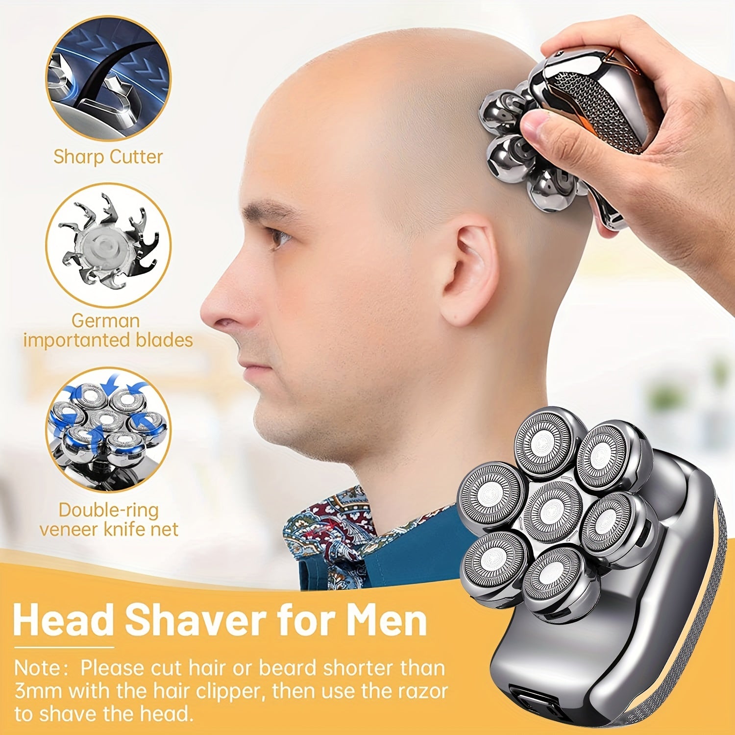 Men's Electronic Head Shaver Razor - Rechargeable Cordless Hair Shaving Razor