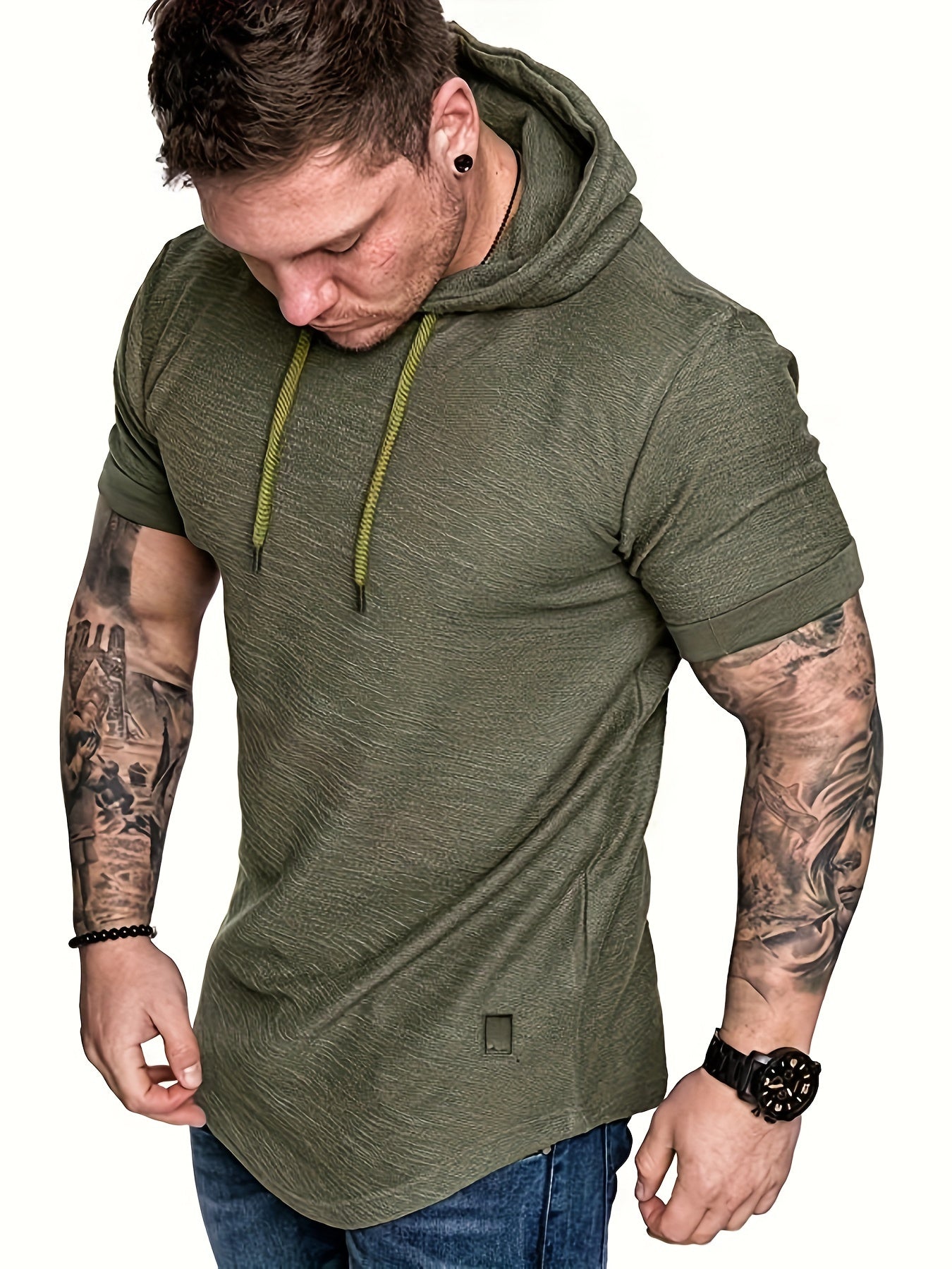 Comfort-Fit Men's Short Sleeve Hoodie - Breathable Knit T-shirt