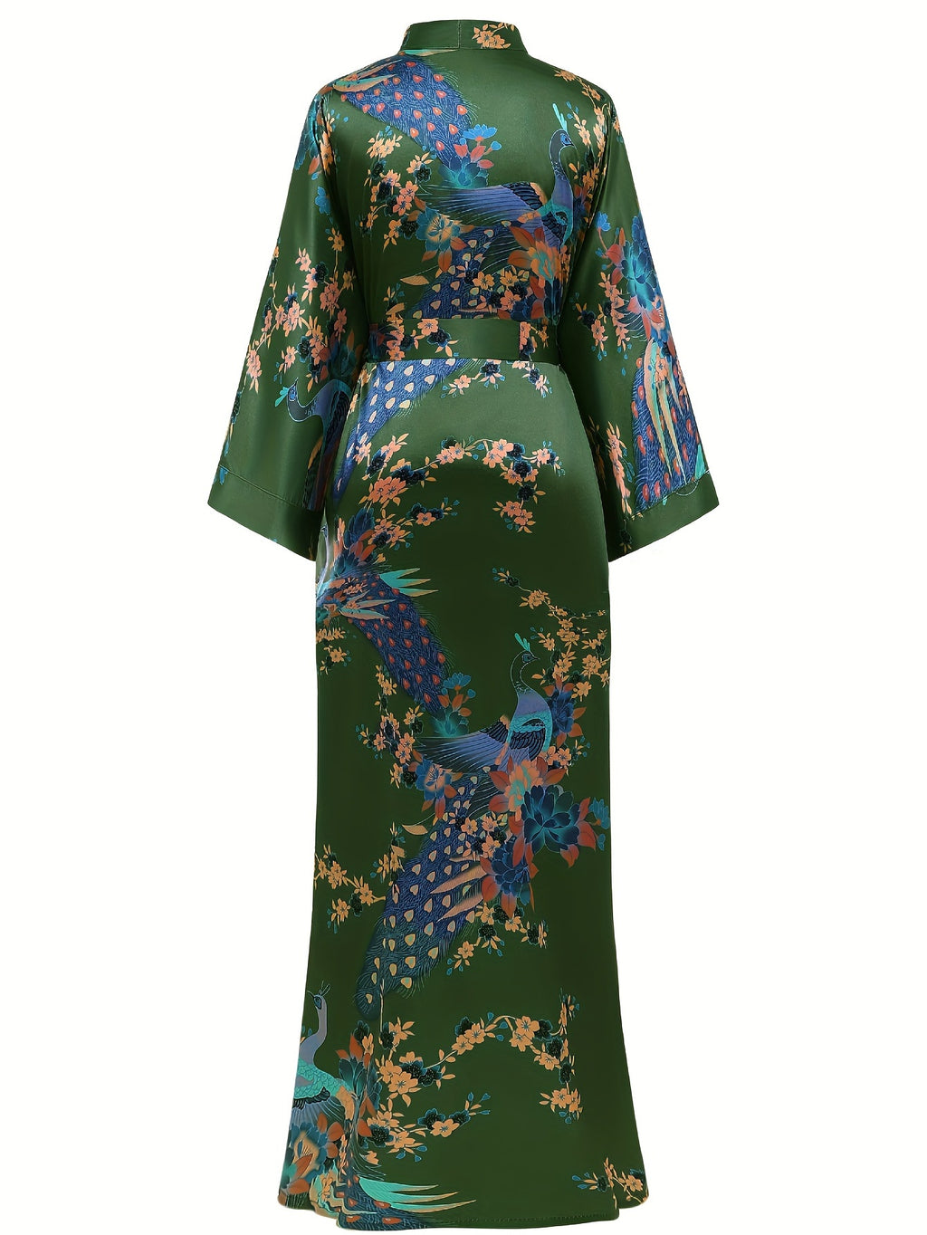 Women's Kimono Robe Long Satin Robes with Peacock/Blossoms Kimono Gown