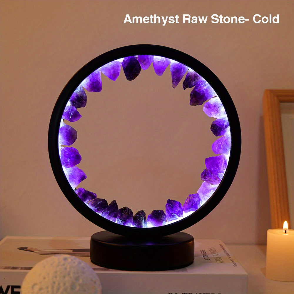 1pc, Rechargeable LED Bedside Lamp with Natural Quartz Amethyst Cluster