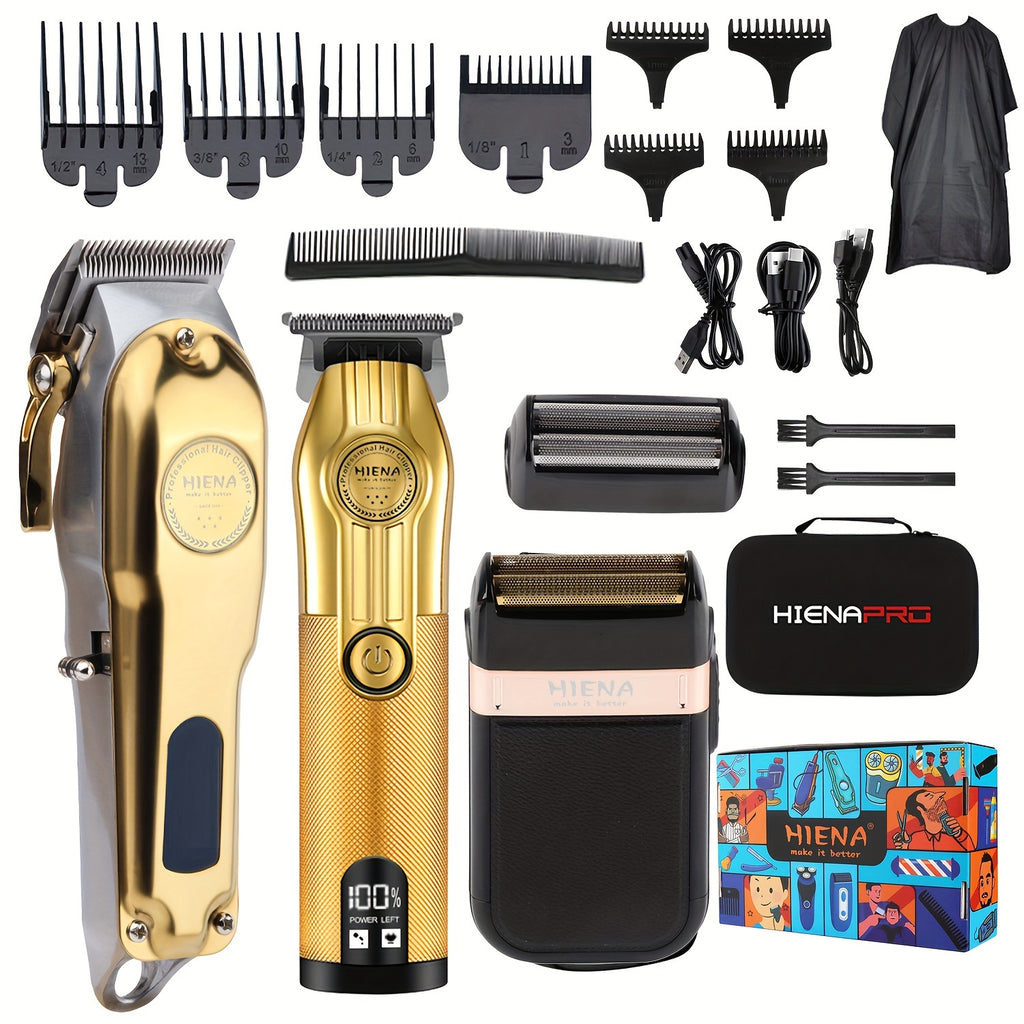 3pcs Men's Professional Hairdresser - T-Shaped Blade Trimmer With USB Charging