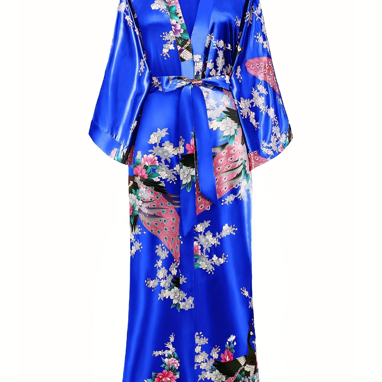 Women's Kimono Robe Long Satin Robes with Peacock/Blossoms Kimono Gown