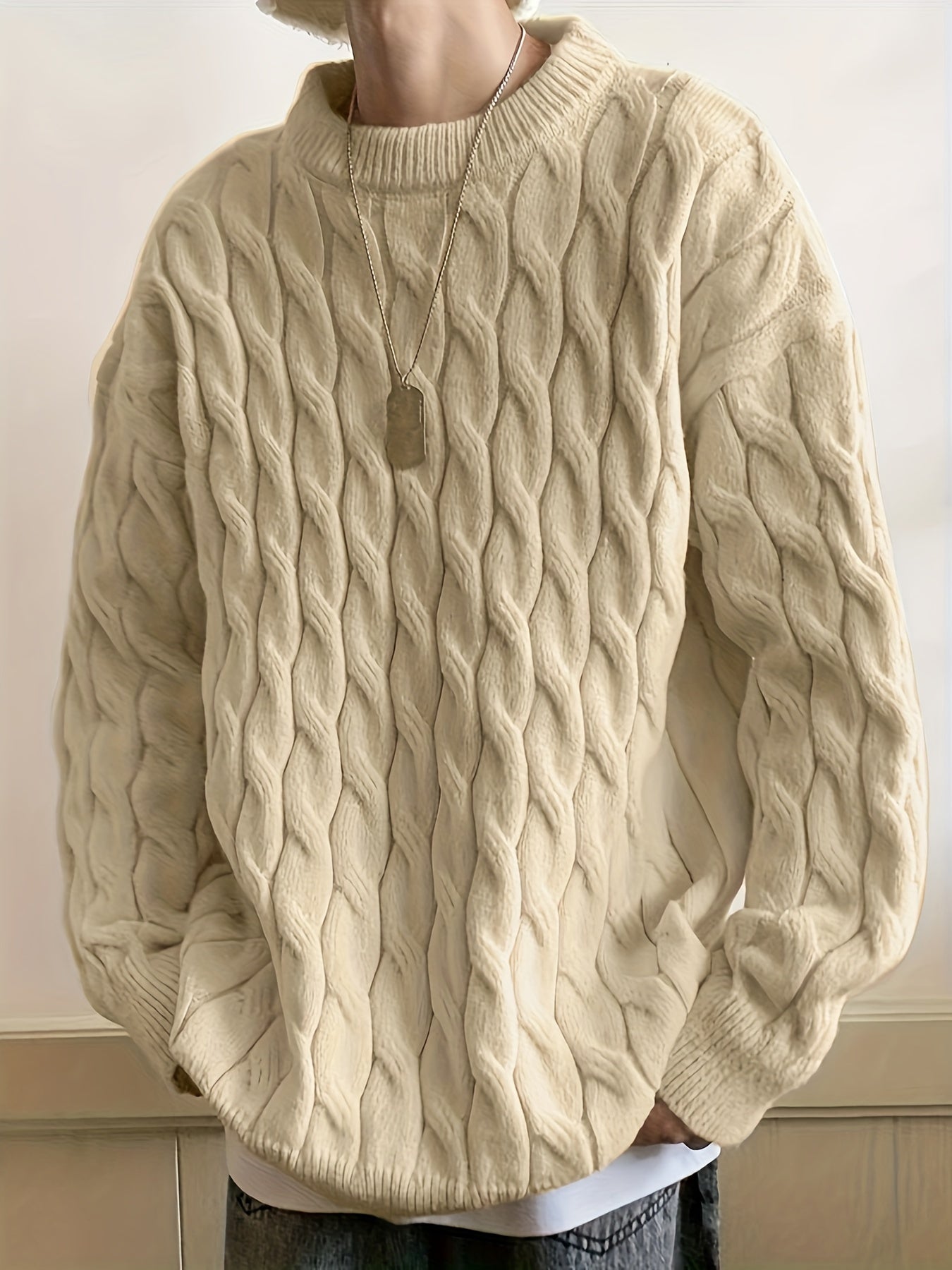 Plus Size Men's Crew Neck Sweater - Winter Comfort Stretch, Casual Knit Top Big and Tall