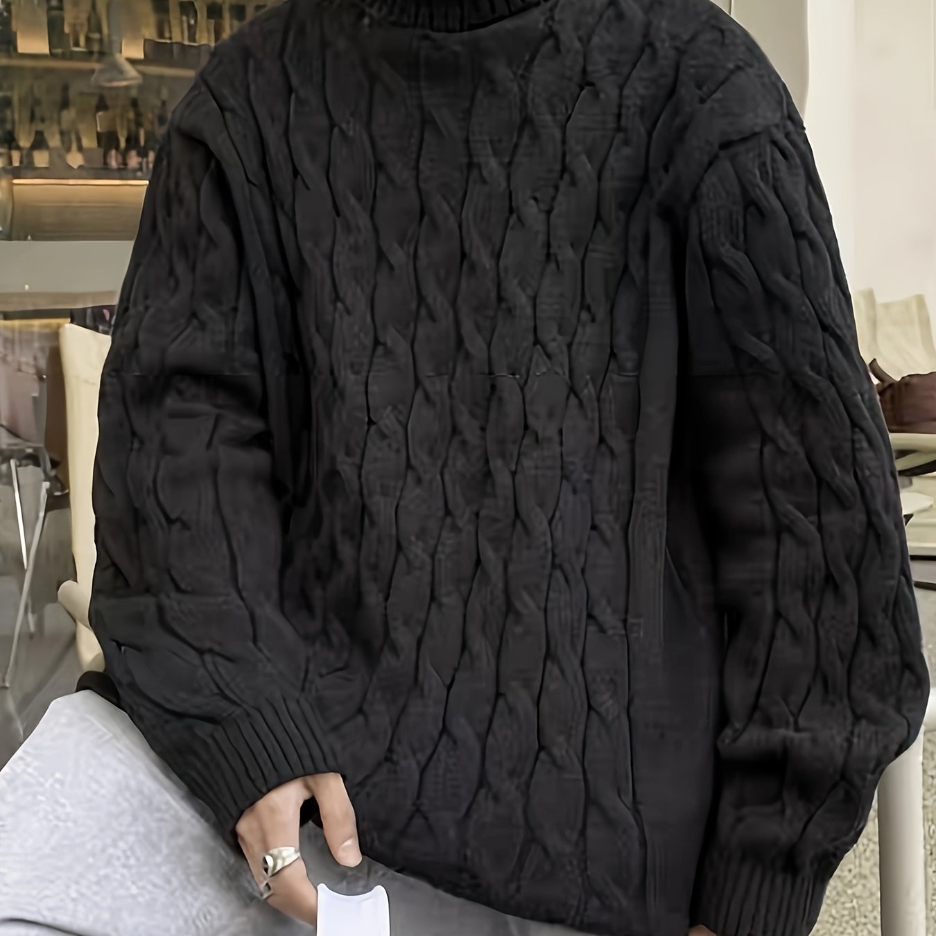 Plus Size Men's Crew Neck Sweater - Winter Comfort Stretch, Casual Knit Top Big and Tall