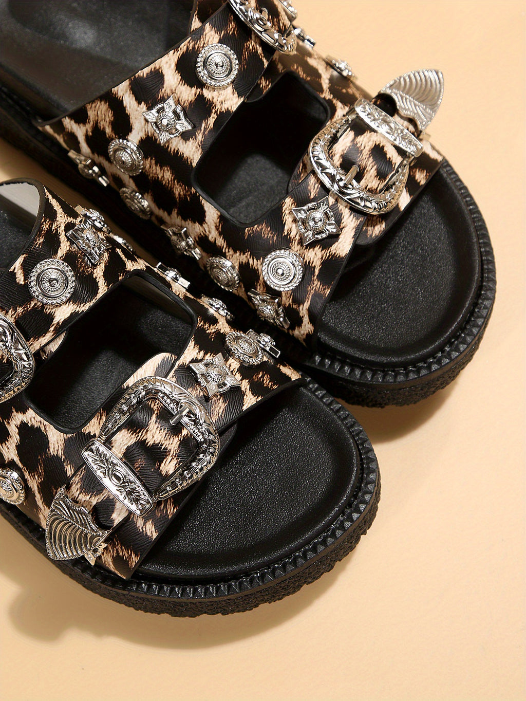Women's Round-Toe Mule Fashion Double Buckle Platform