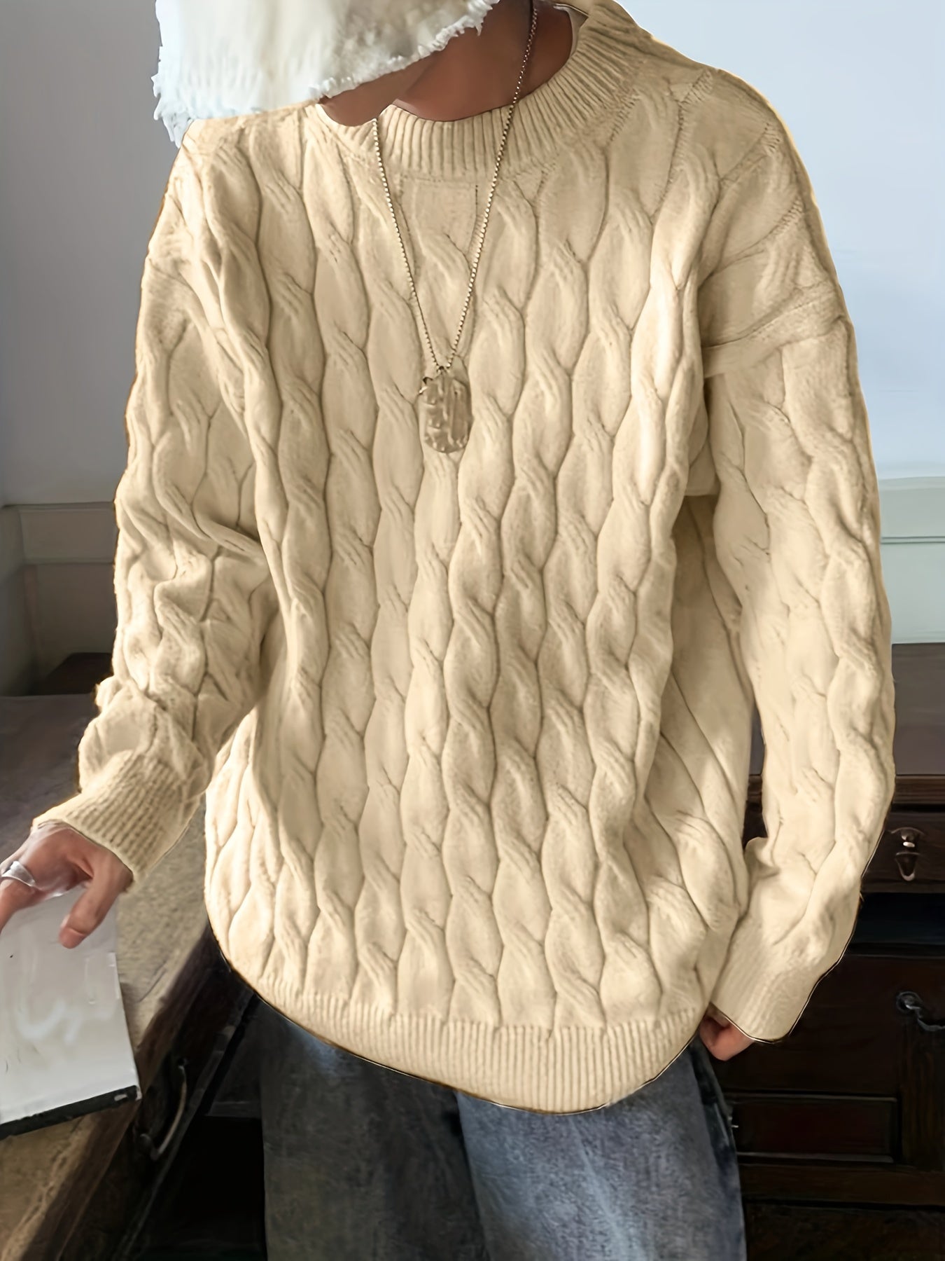 Plus Size Men's Crew Neck Sweater - Winter Comfort Stretch, Casual Knit Top Big and Tall