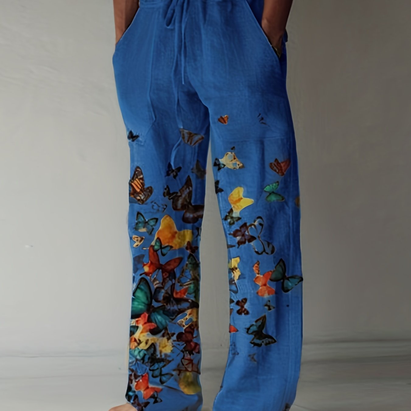 Men's Butterfly Pattern Straight Leg Pants - Casual Beach Trousers