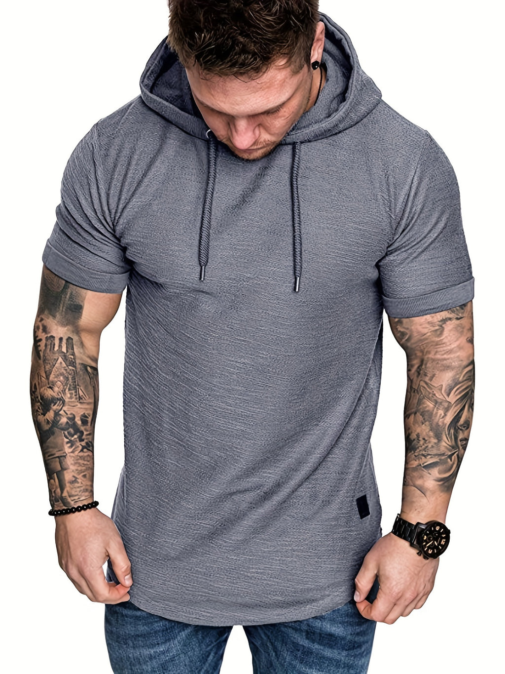Comfort-Fit Men's Short Sleeve Hoodie - Breathable Knit T-shirt