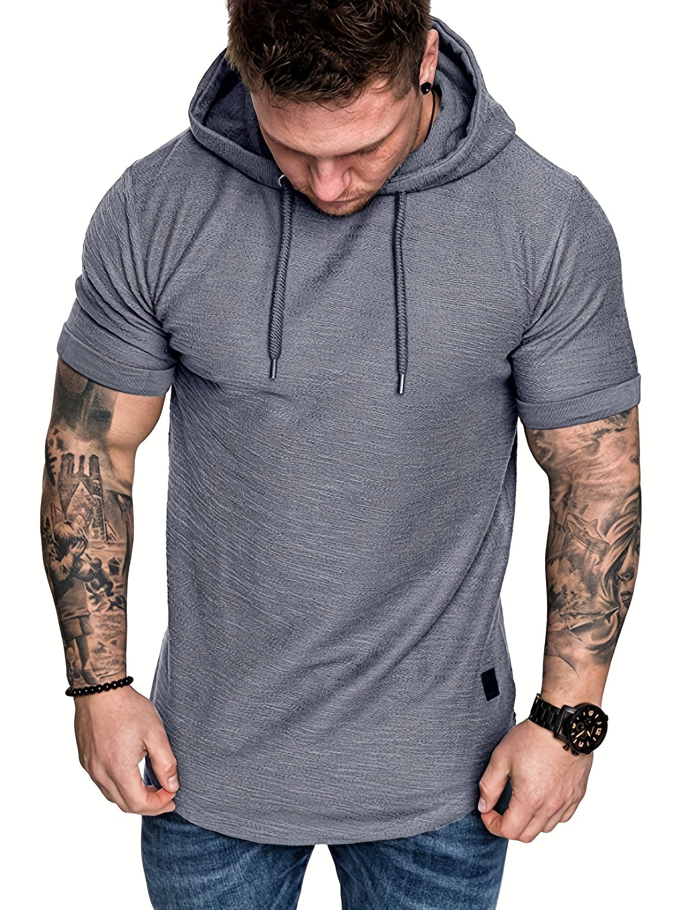 Comfort-Fit Men's Short Sleeve Hoodie - Breathable Knit T-shirt