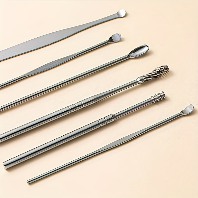 6pcs Spiral Spring Ear Cleaning Kit with Soft & Sturdy Ear Spoon & Probe Tools