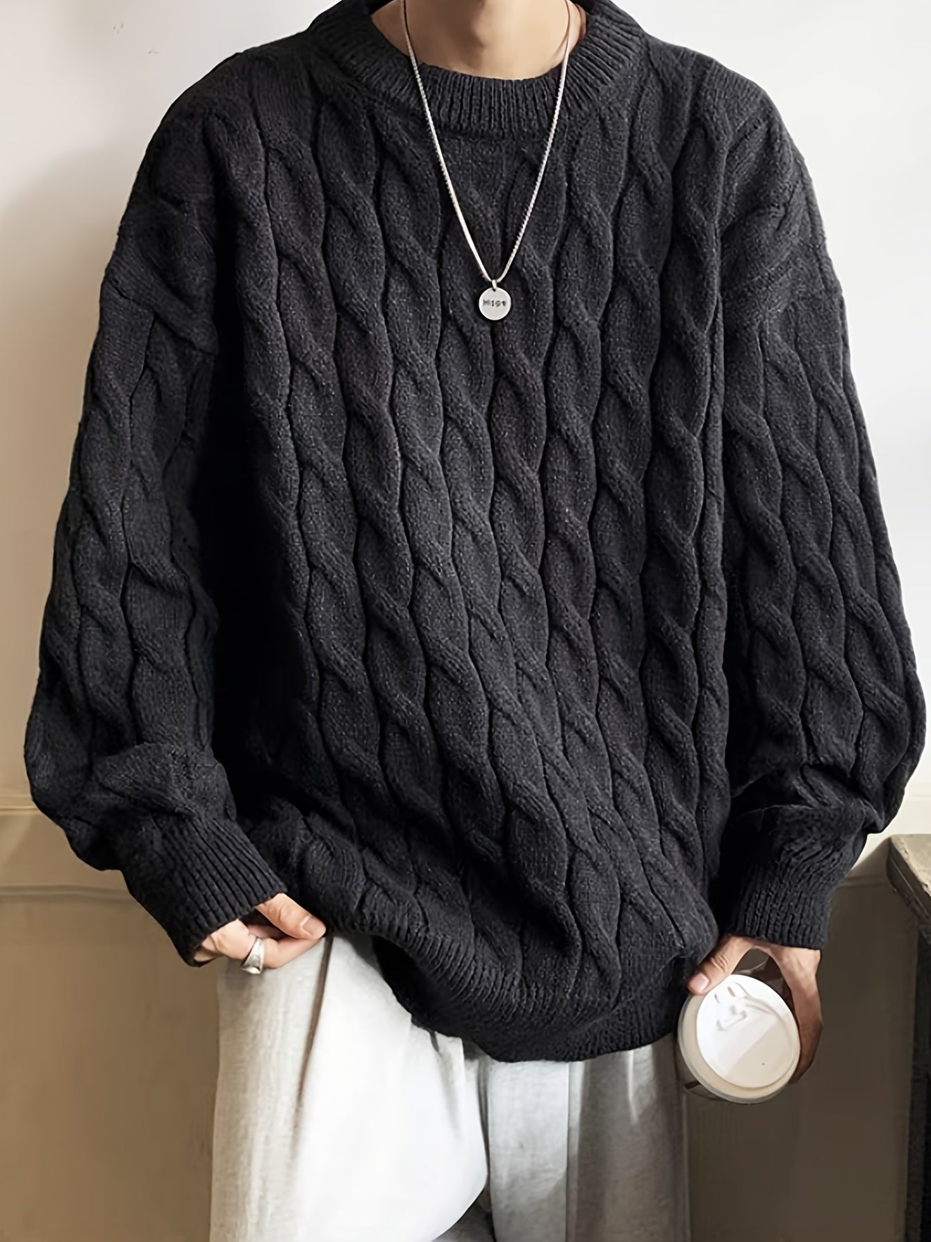 Plus Size Men's Crew Neck Sweater - Winter Comfort Stretch, Casual Knit Top Big and Tall