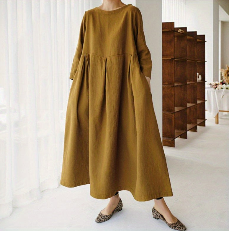 Chic Solid Maxi Dress with Pleated Hem