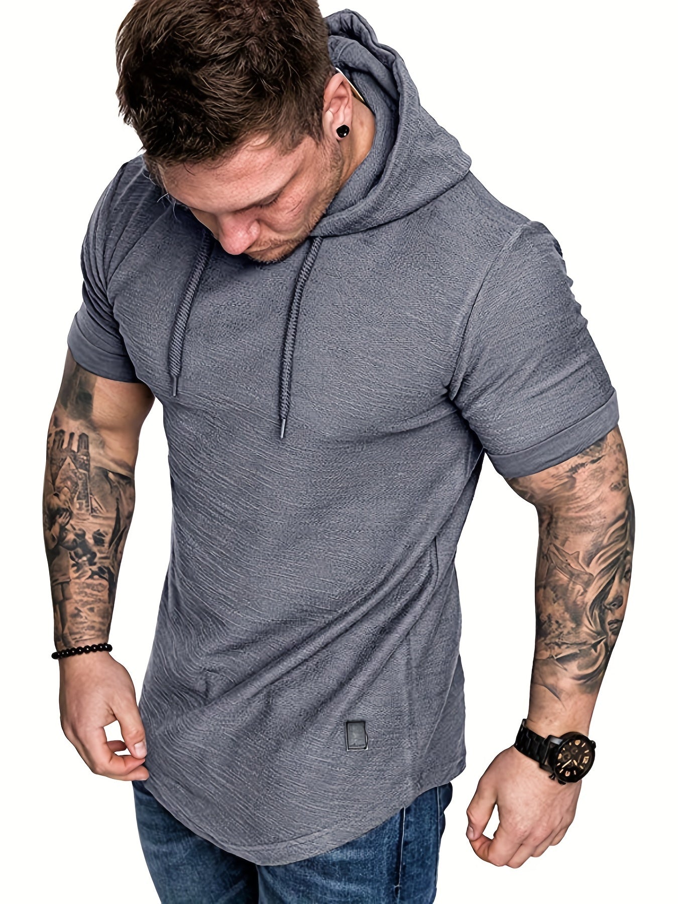 Comfort-Fit Men's Short Sleeve Hoodie - Breathable Knit T-shirt