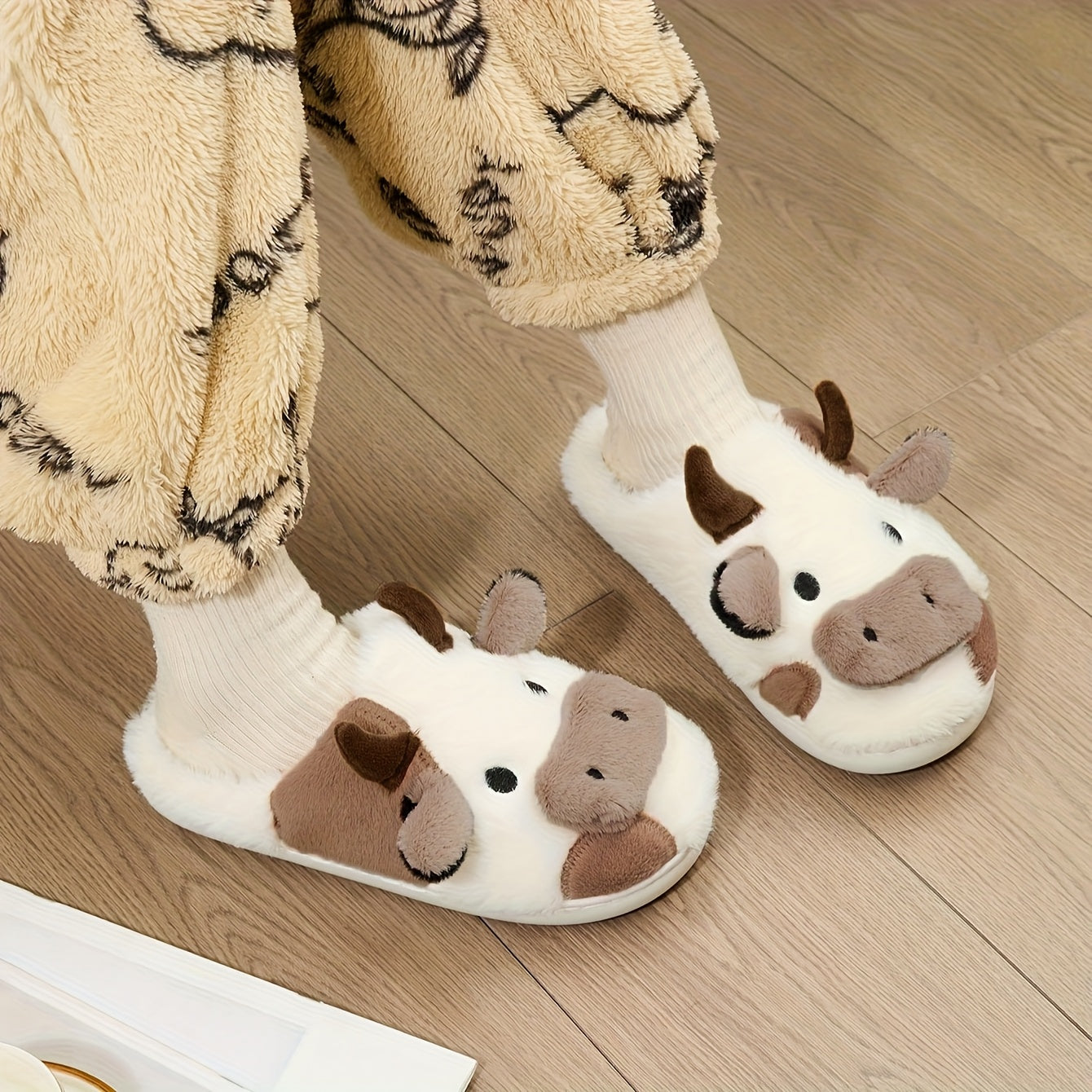 Cozy Home Cute Cartoon Cow Plush Half- Slippers