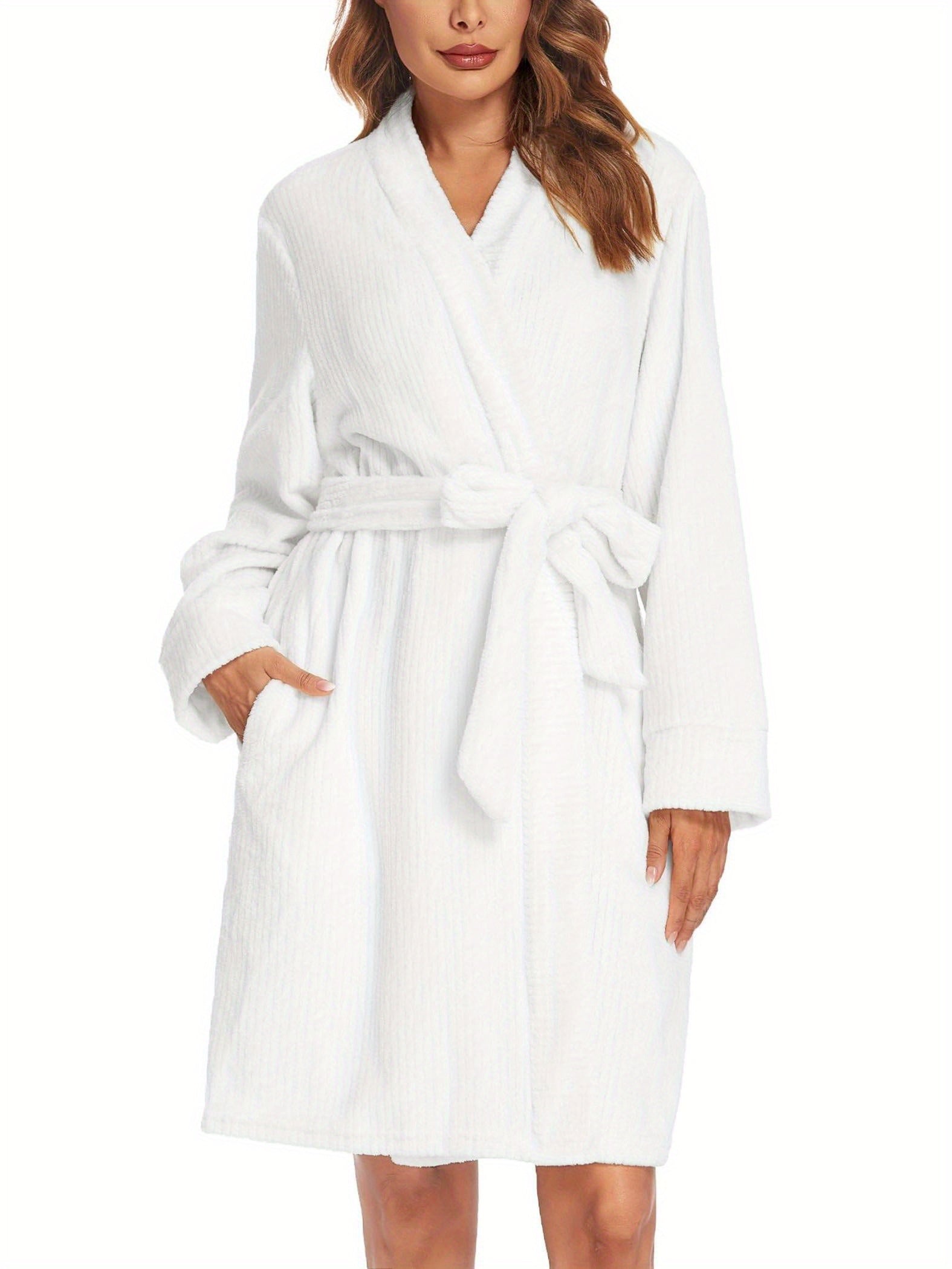 Womens Robes Plush Short Bathrobe Knee Length