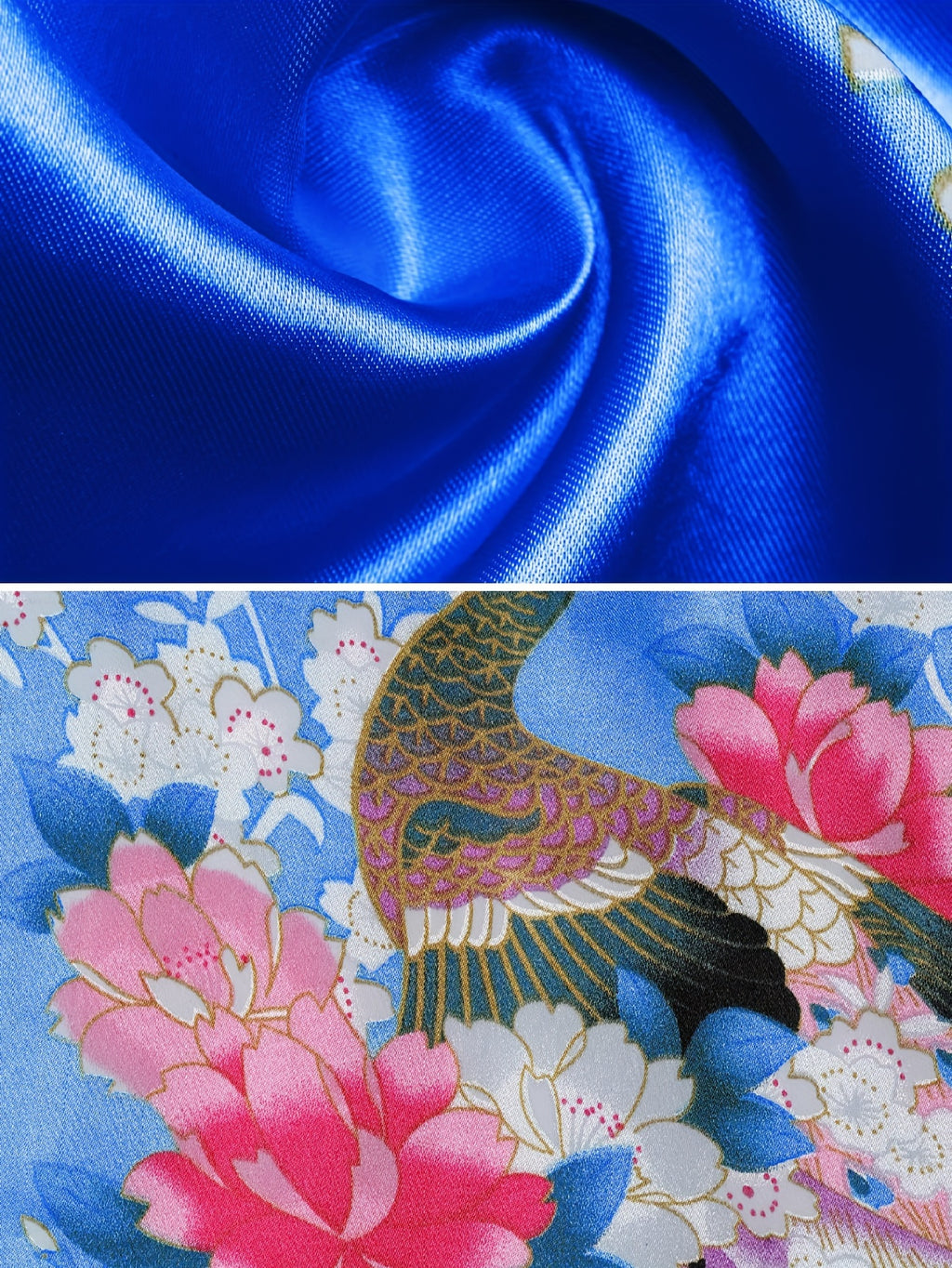 Women's Kimono Robe Long Satin Robes with Peacock/Blossoms Kimono Gown