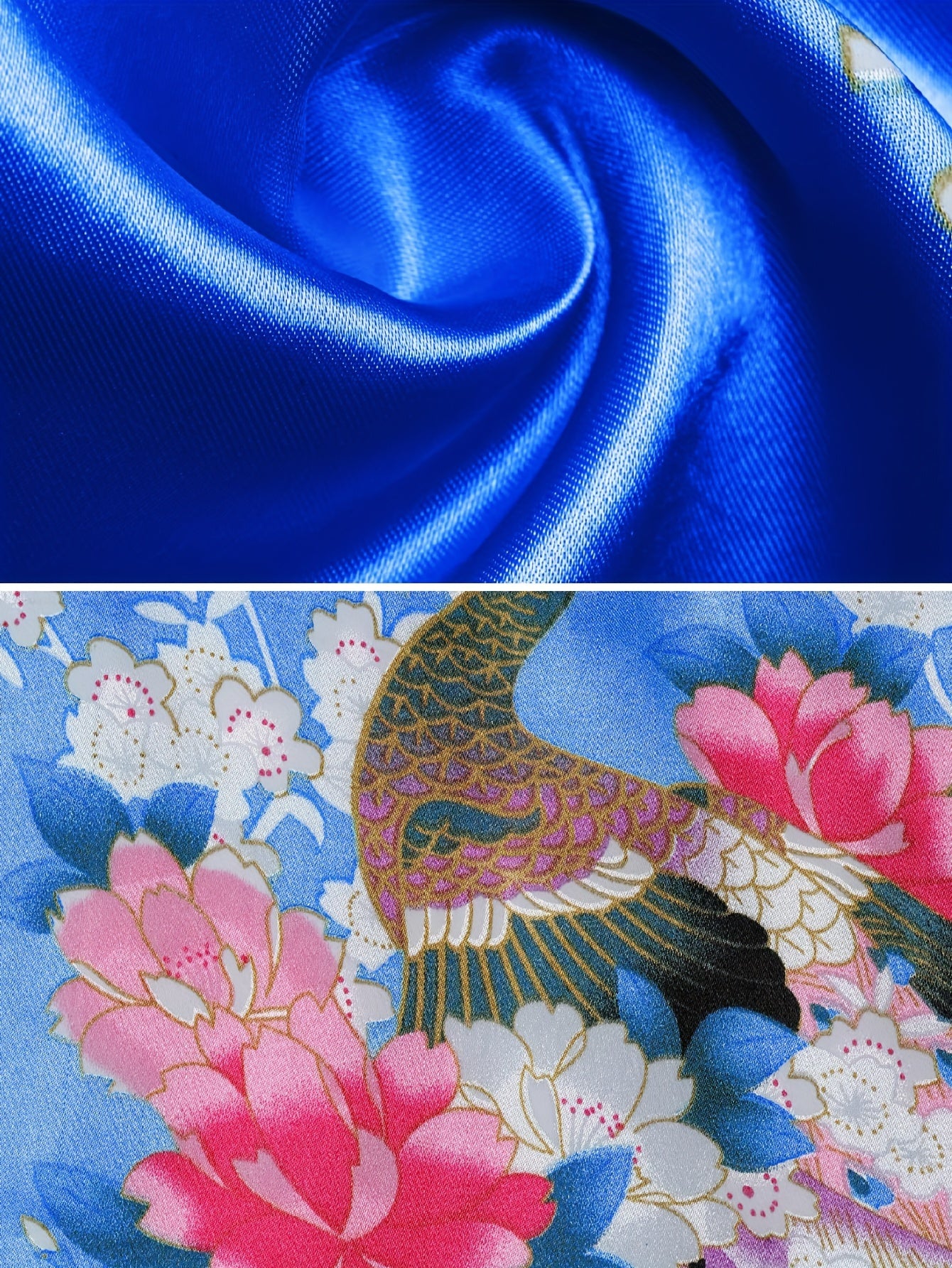 Women's Kimono Robe Long Satin Robes with Peacock/Blossoms Kimono Gown