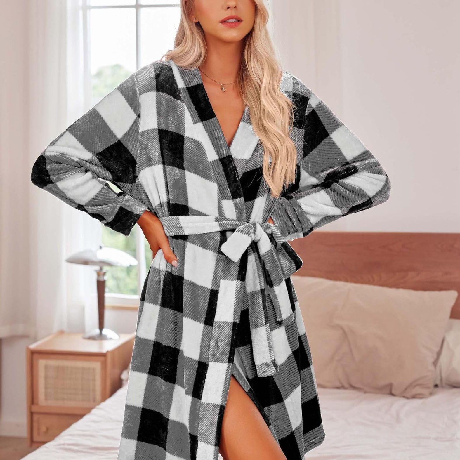 Womens Robes Plush Short Bathrobe Knee Length