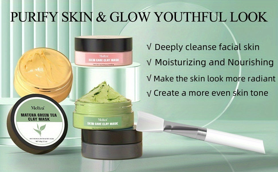 4-Grain Clay Facial Mask Set | Turmeric Vitamin C, Green Tea, Dead Sea Mud, Rose Clay Masks | Deep Cleaning, Moisturizing, Formaldehyde-Free | Ideal for Christmas, Halloween, New Year, Valentine'S Day, Birthdays, Anniversarie