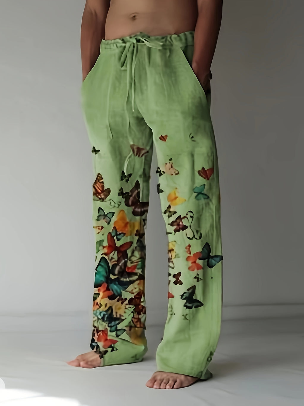 Men's Butterfly Pattern Straight Leg Pants - Casual Beach Trousers