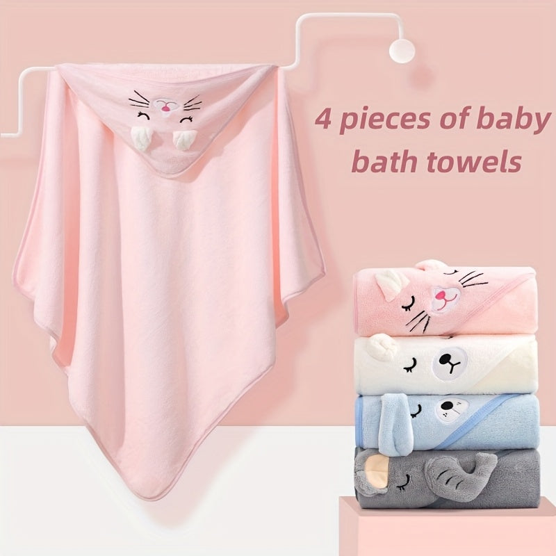 4pcs Set Colorful Animal Hooded Baby Towels
