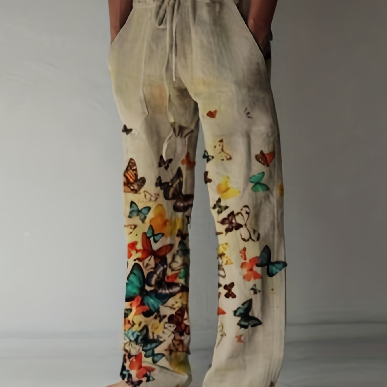 Men's Butterfly Pattern Straight Leg Pants - Casual Beach Trousers