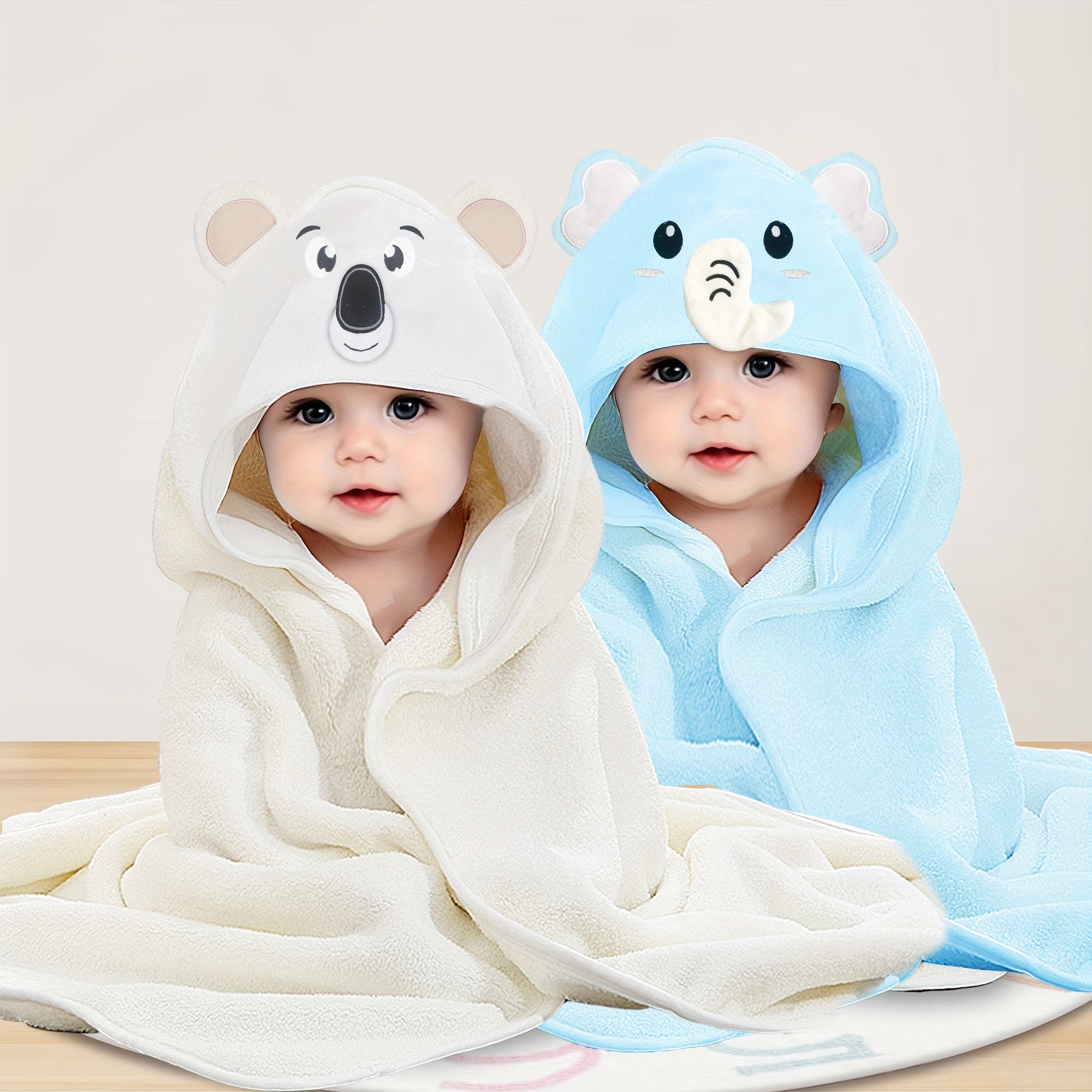 2pcs Ultra-Soft Microfiber Hooded Bath Towels for Kids - Cute Cartoon Animal Design, Perfect for All Seasons, Ideal Gift for Christmas, Halloween & Children's Day