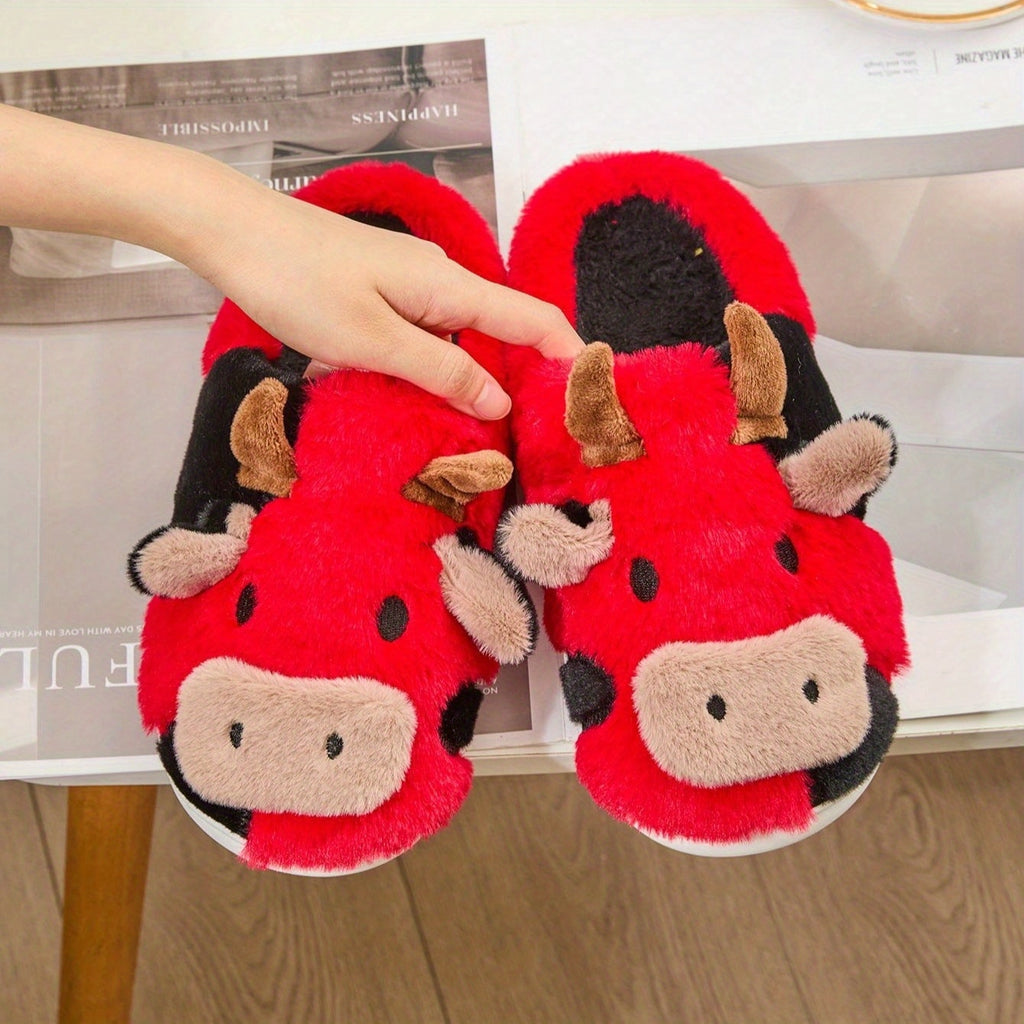 Cozy Home Cute Cartoon Cow Plush Half- Slippers