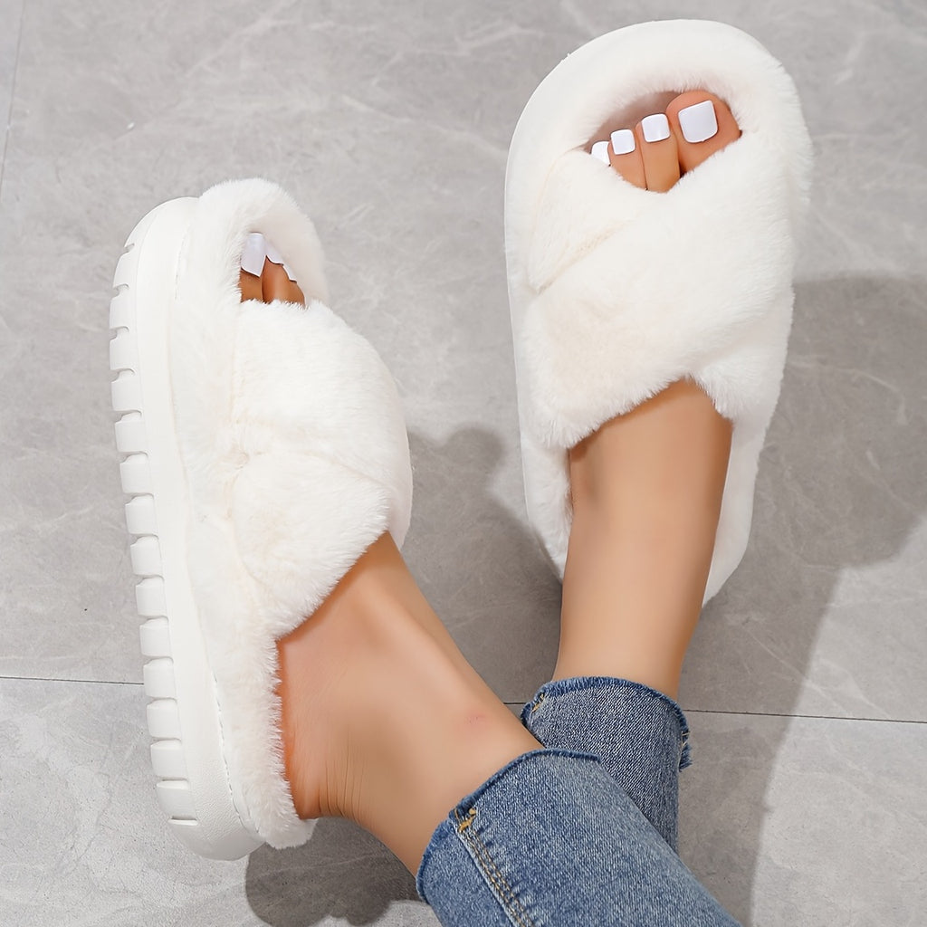 Women'S Plush Faux Fur Slippers with Thick EVA Sole