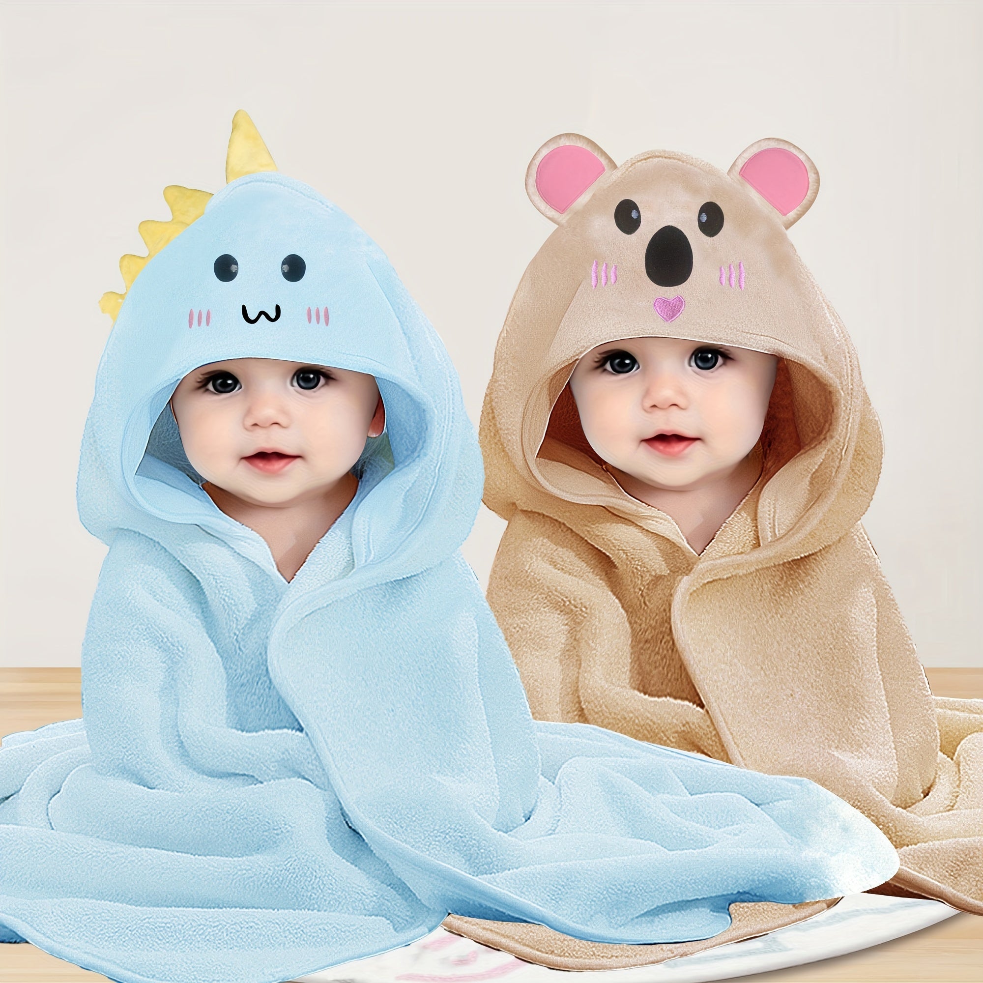 2pcs Ultra-Soft Microfiber Hooded Bath Towels for Kids - Cute Cartoon Animal Design, Perfect for All Seasons, Ideal Gift for Christmas, Halloween & Children's Day