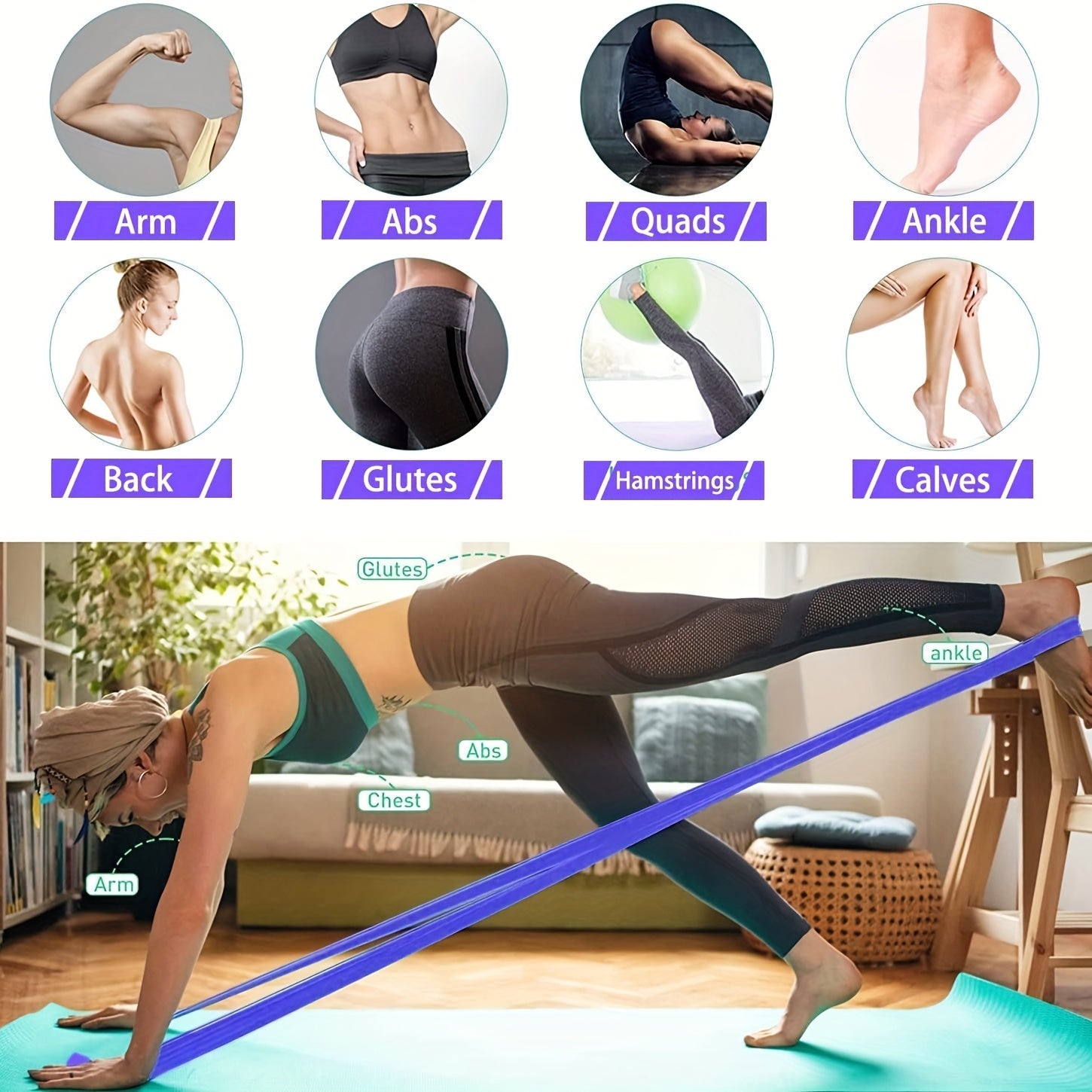 Latex Elastic Resistance Band - 1pc Workout Pilates Band for Gym Home Fitness Exercise