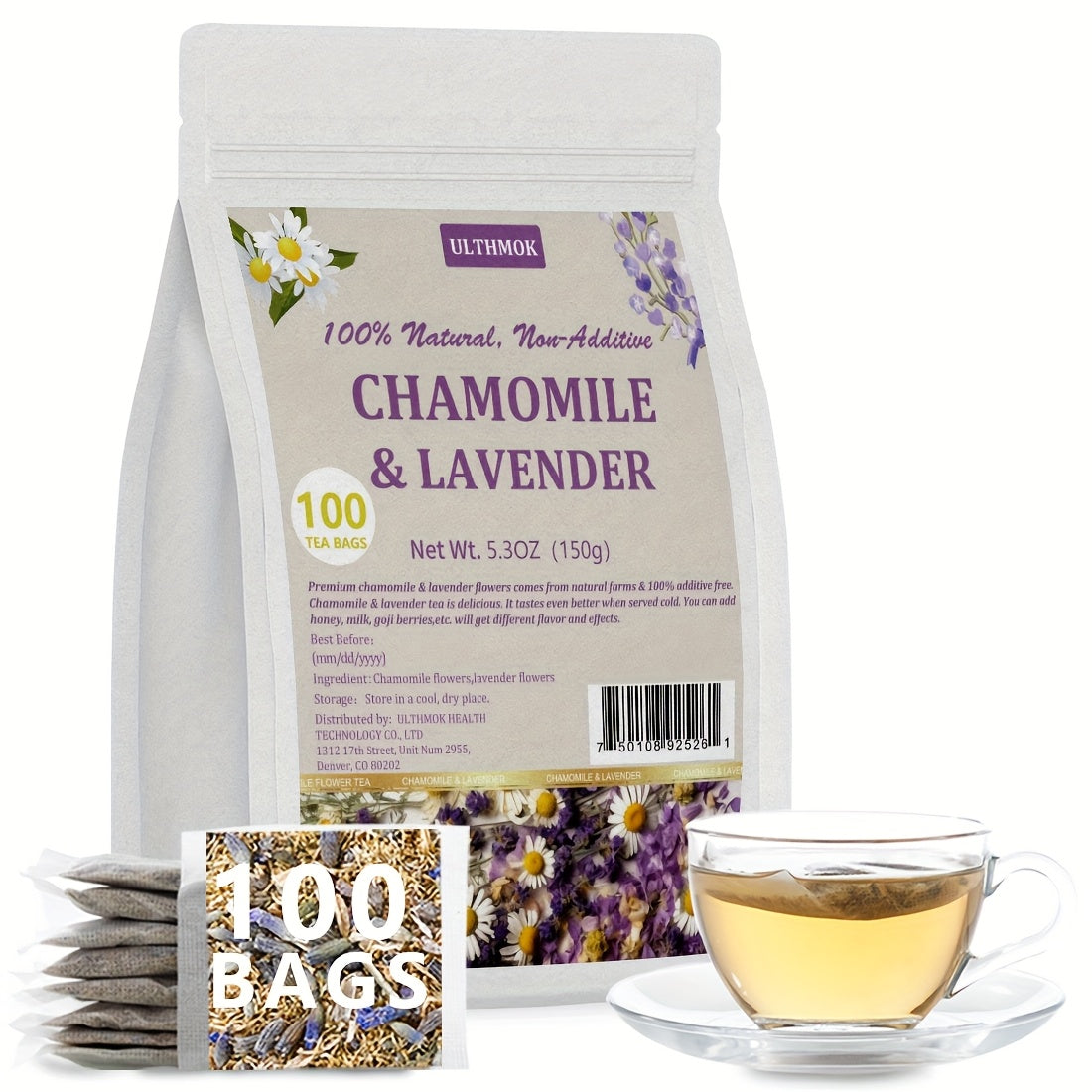 100 Premium Chamomile & Lavender Tea Bags