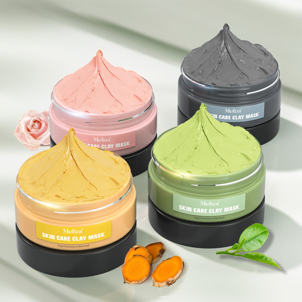 4-Grain Clay Facial Mask Set | Turmeric Vitamin C, Green Tea, Dead Sea Mud, Rose Clay Masks | Deep Cleaning, Moisturizing, Formaldehyde-Free | Ideal for Christmas, Halloween, New Year, Valentine'S Day, Birthdays, Anniversarie