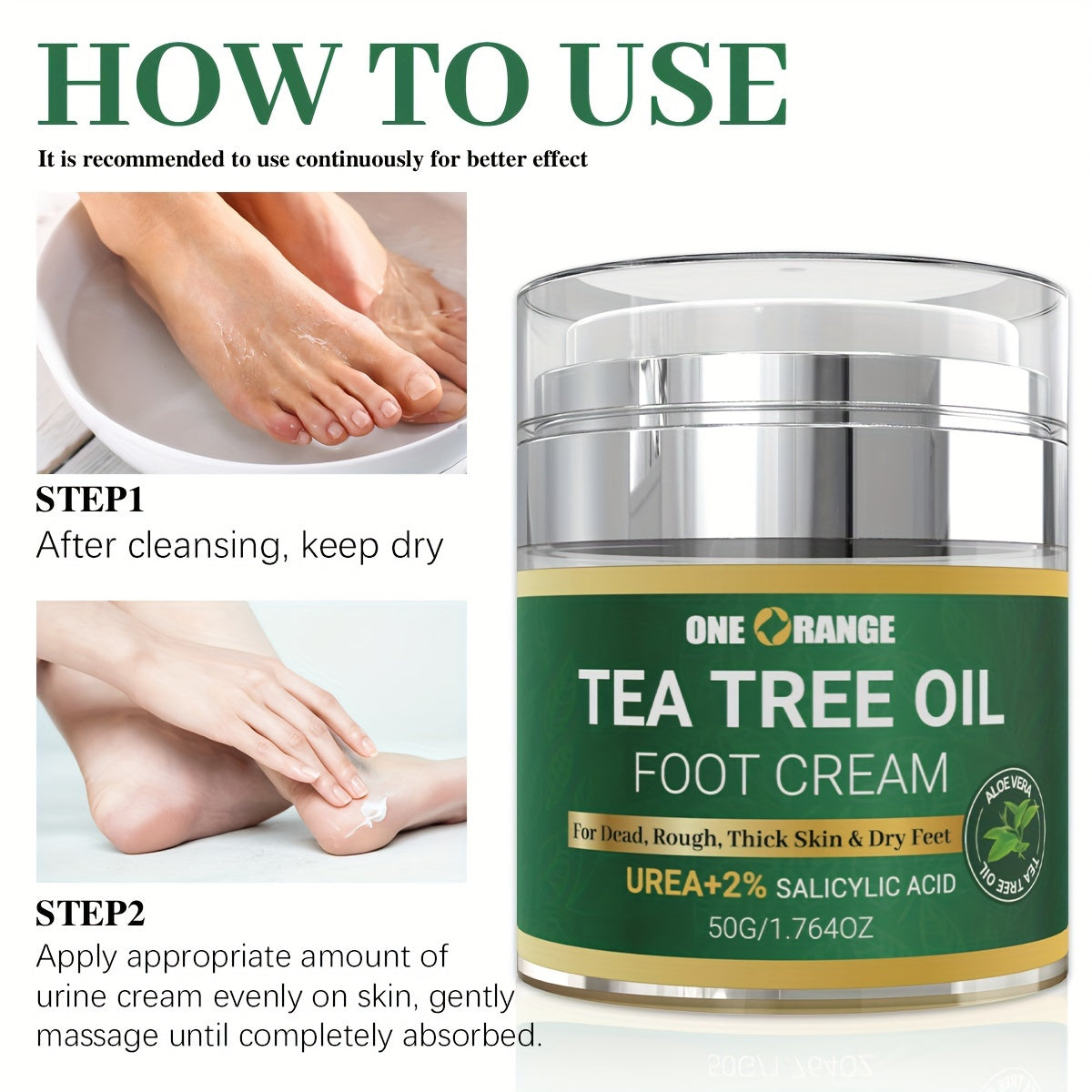 Tea Tree Oil Foot Cream with Urea & Salicylic Acid - 50g Alcohol-Free