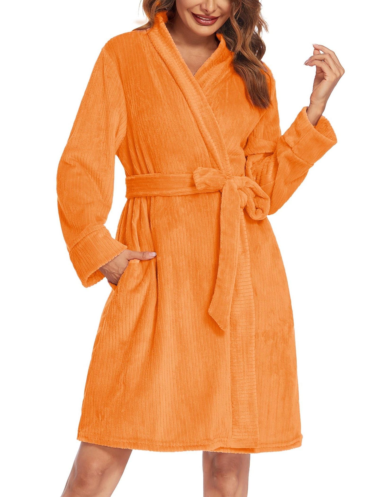 Womens Robes Plush Short Bathrobe Knee Length