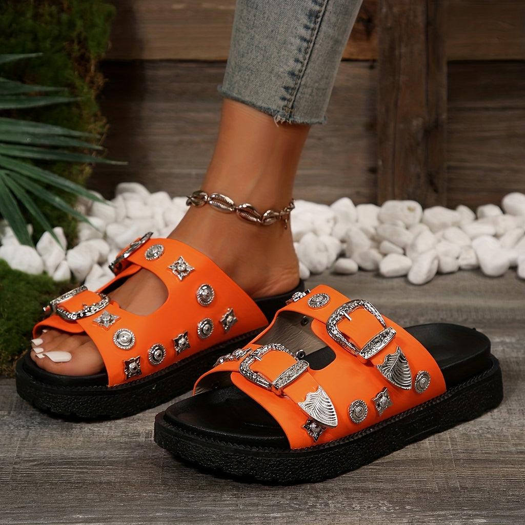 Women's Round-Toe Mule Fashion Double Buckle Platform