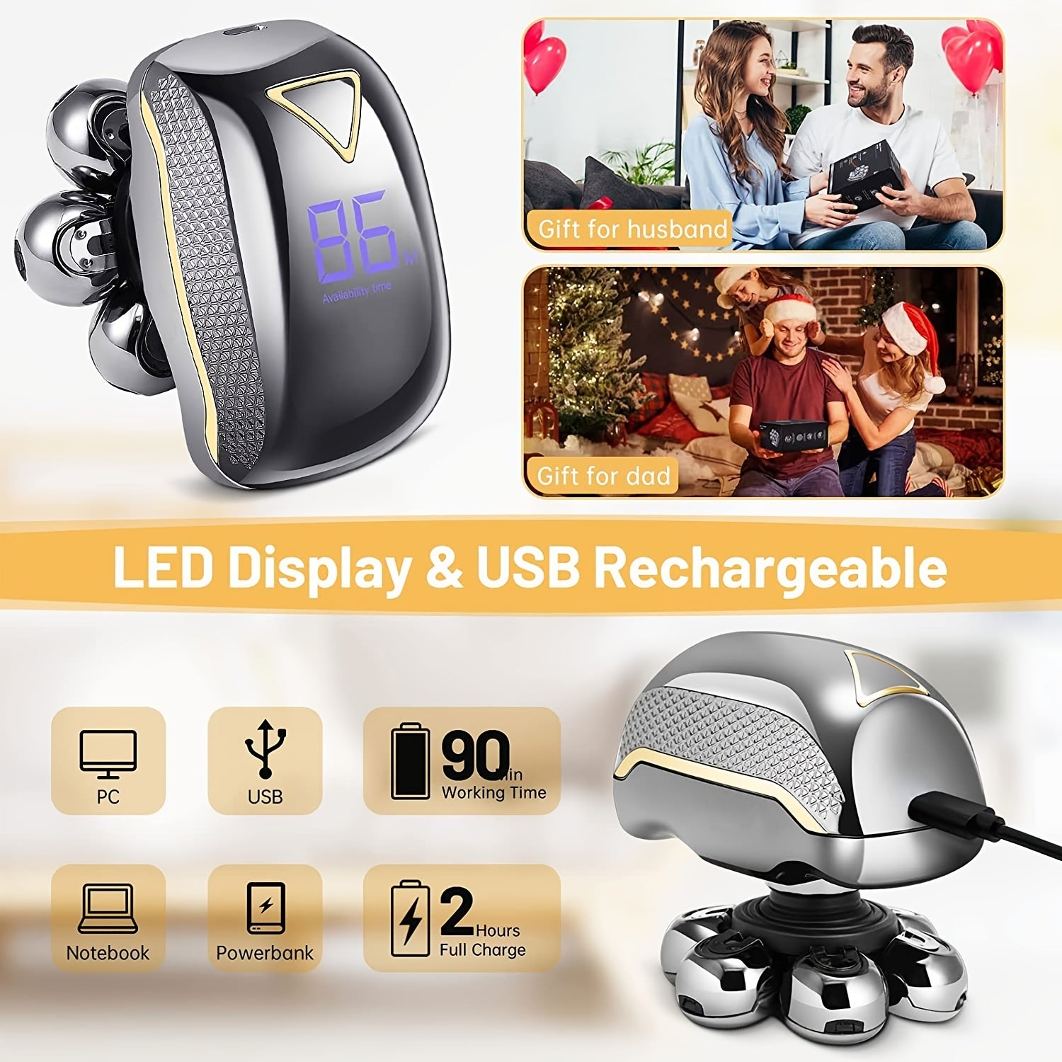 Men's Electronic Head Shaver Razor - Rechargeable Cordless Hair Shaving Razor