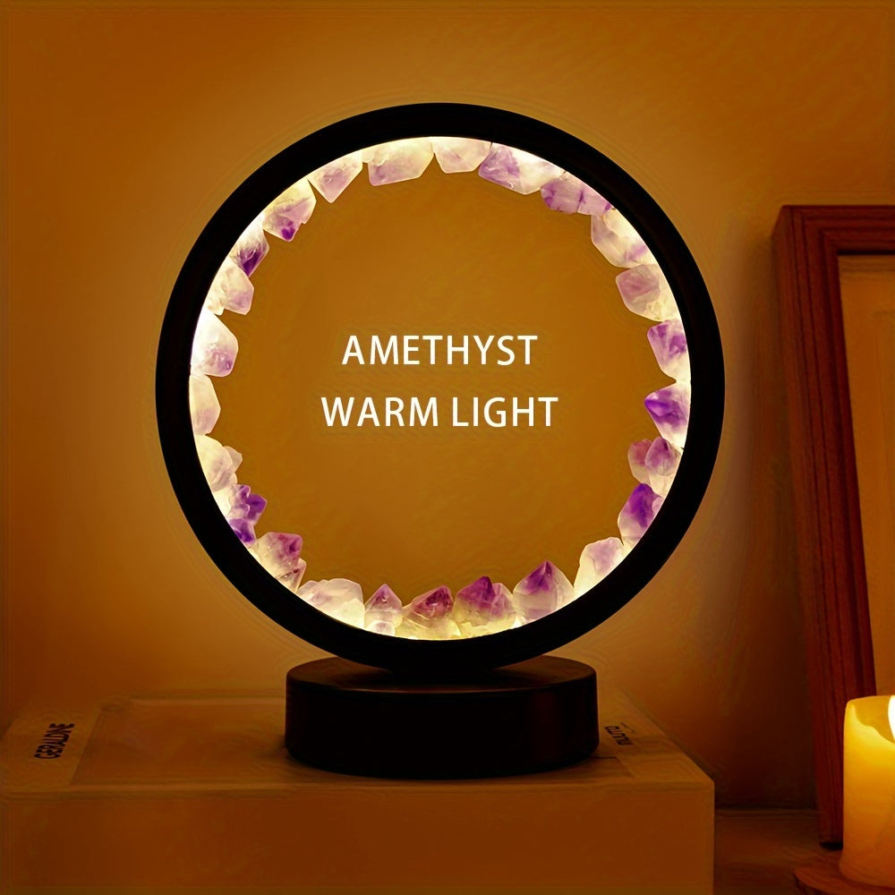 1pc, Rechargeable LED Bedside Lamp with Natural Quartz Amethyst Cluster