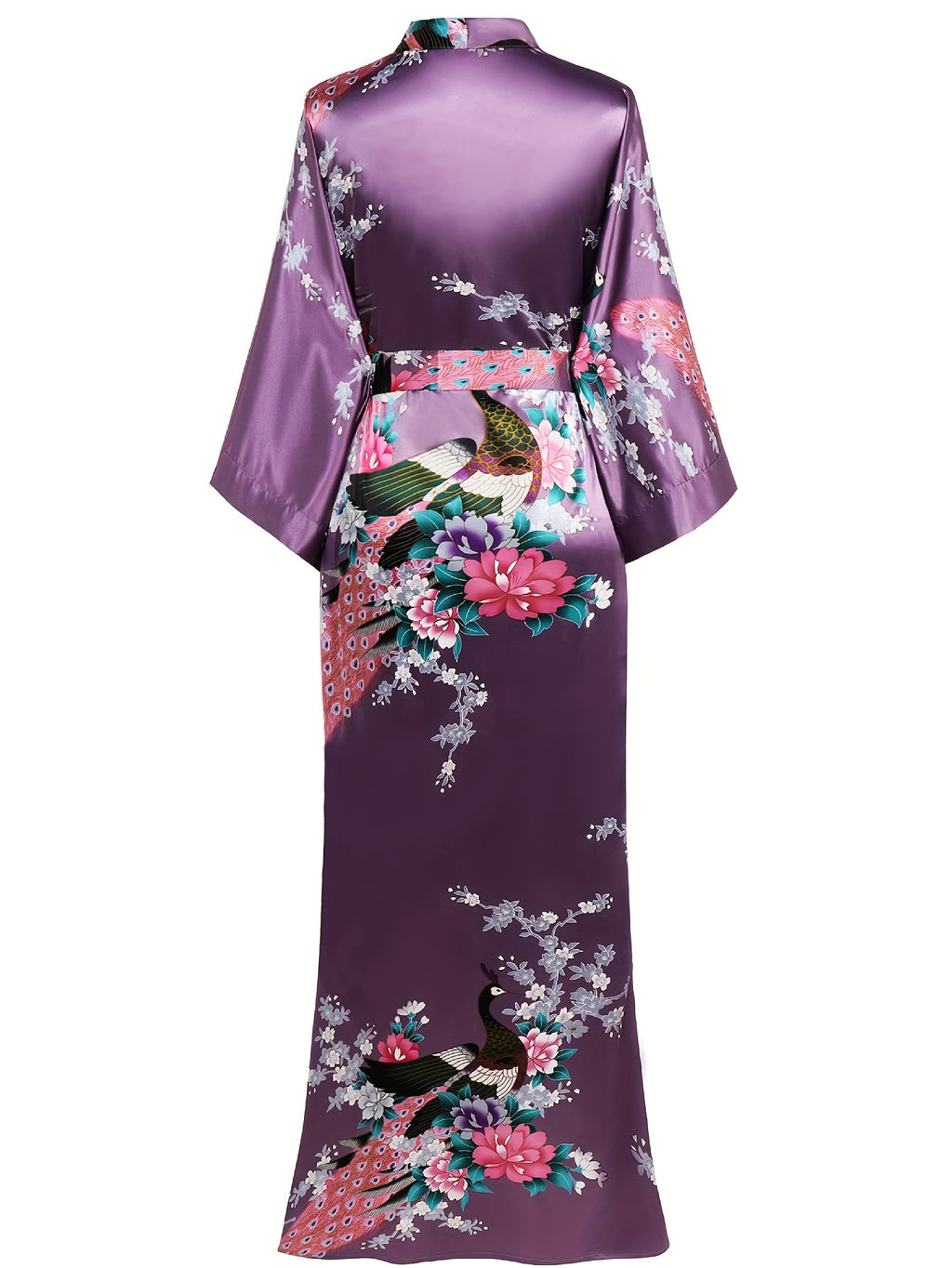 Women's Kimono Robe Long Satin Robes with Peacock/Blossoms Kimono Gown