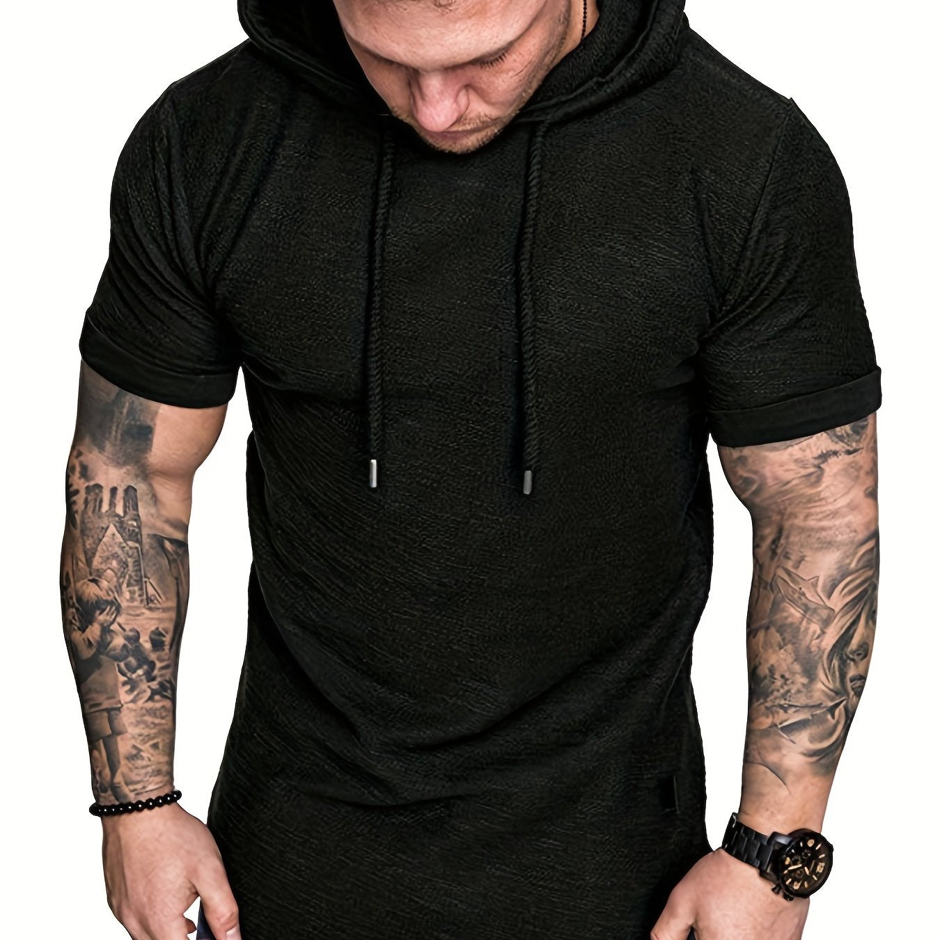 Comfort-Fit Men's Short Sleeve Hoodie - Breathable Knit T-shirt