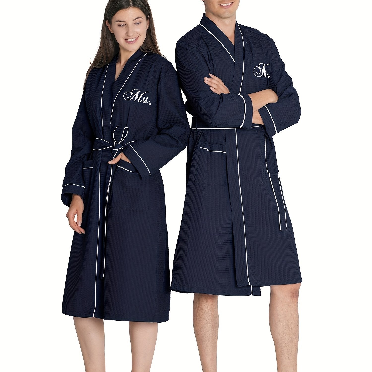 AW BRIDAL 2Pcs Couple's Waffle Knit Robes